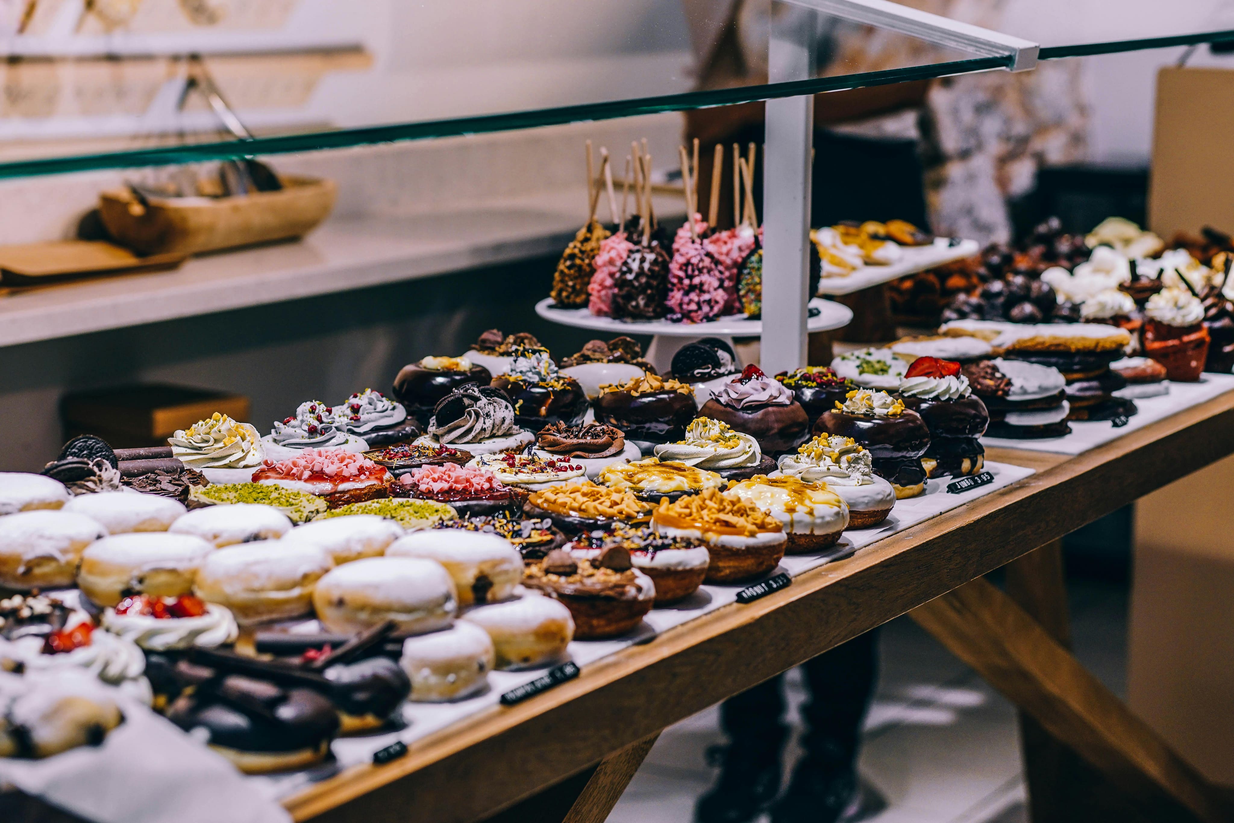 A display case full of desserts